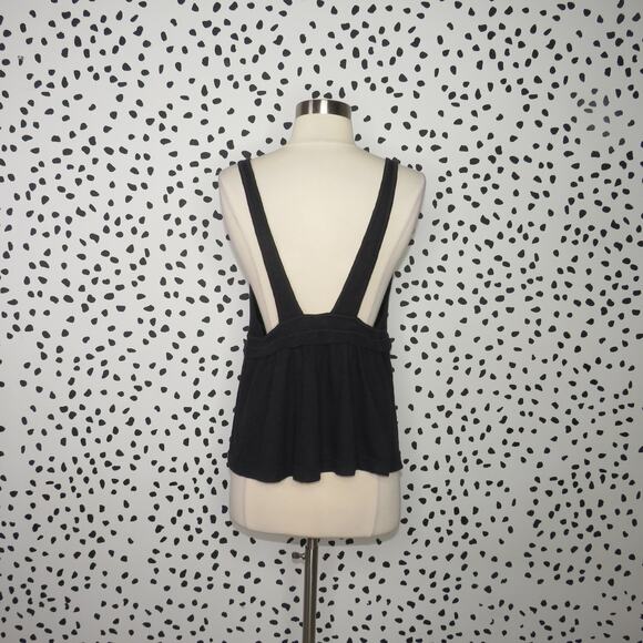 Free People Black Zinia V-Neck Peplum Hem Tank Top - Picture 6 of 10